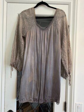 BONNIE STRAUSS Hand Dyed Silk Dress with Cashmere Sleeves